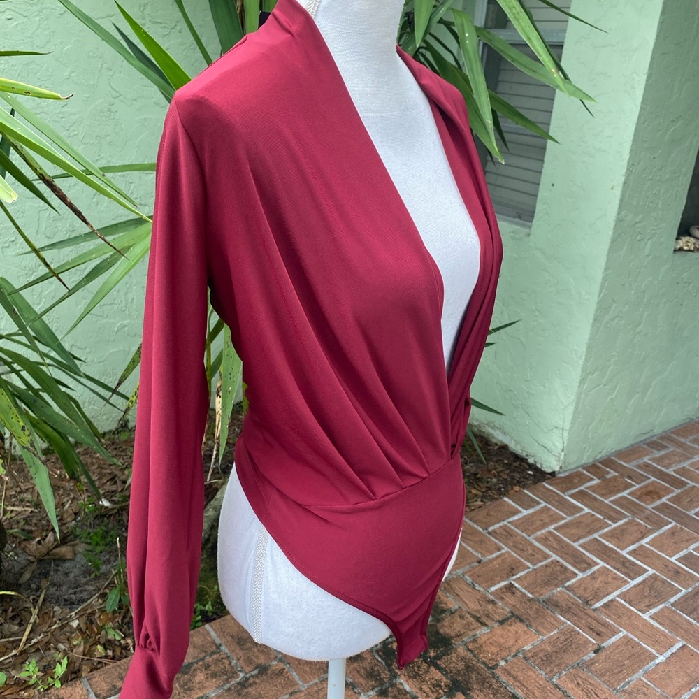 Lulus Burgundy Maroon Plunge Bodysuit